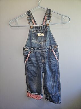 OshKosh B'gosh Blue Denim Overalls with Pink Floral Trim